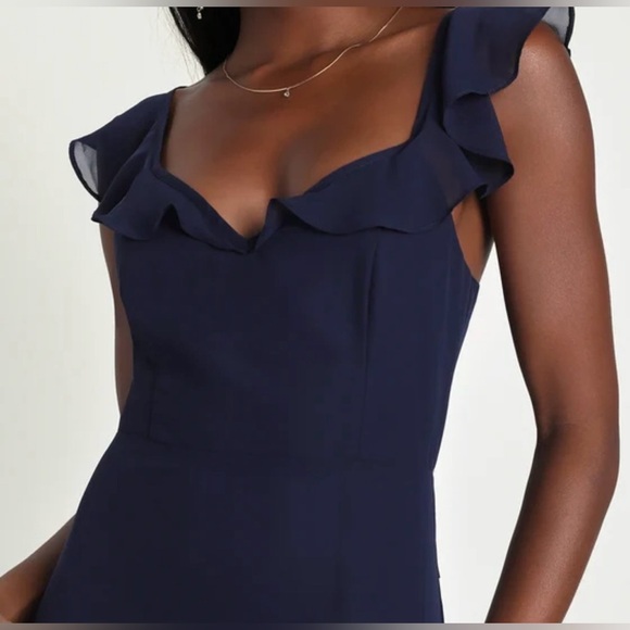 Lulus Sweetest Entrance Navy Blue Ruffled Tie-Back Maxi Dress Small NWT - Picture 4 of 11
